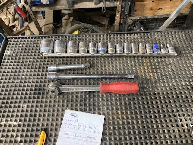 Set doppen 10-32 met ratel en verlengstukken., Ophalen of Verzenden, Gebruikt, Gereedschapsset, Overige merken