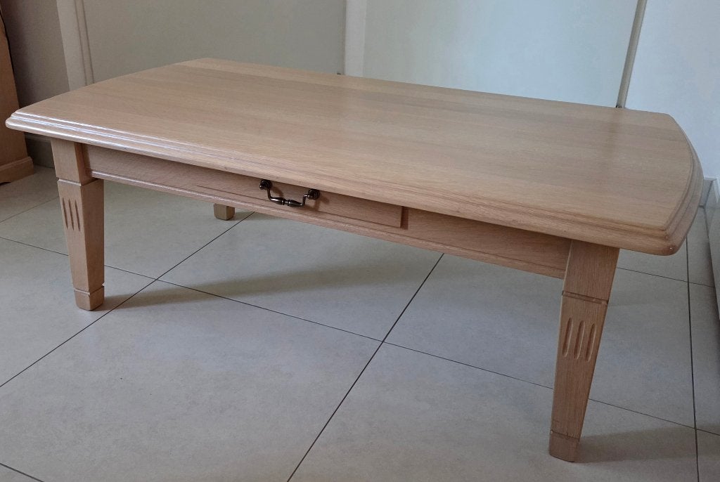 Massief licht eiken salontafel in zeer goede staat, Ophalen, 100 tot 150 cm, Eikenhout, 50 tot 100 cm
