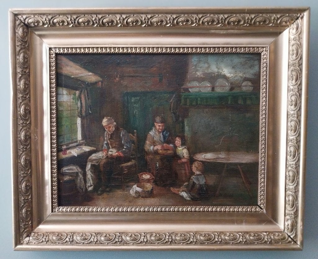 Aardappeleters  - Paneel - 1940, Antiek en Kunst, Kunst | Schilderijen | Klassiek, Ophalen of Verzenden