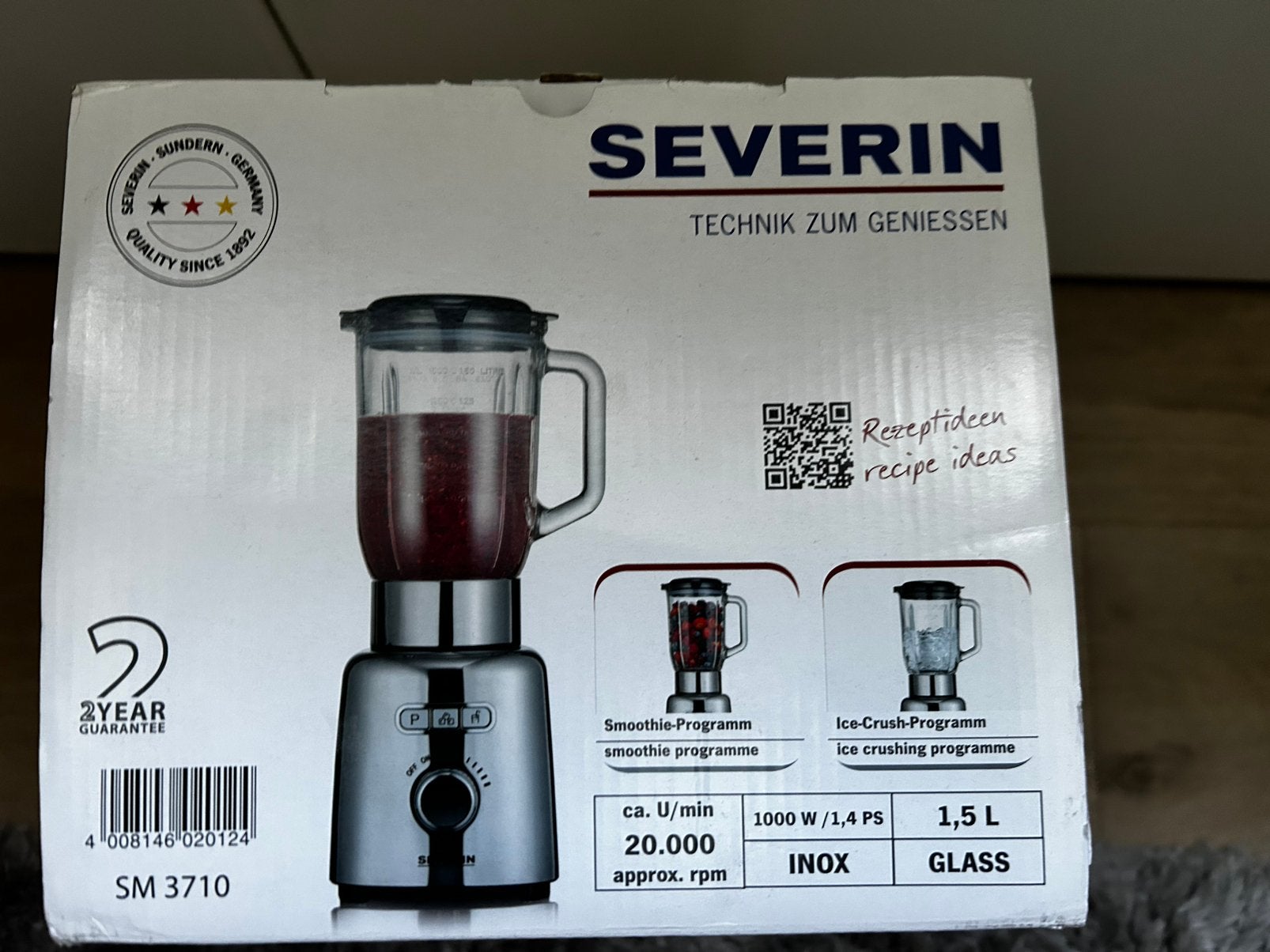 Severin blender1,5 liter nieuw in doos, Witgoed en Apparatuur, Ophalen, Nieuw, Blender