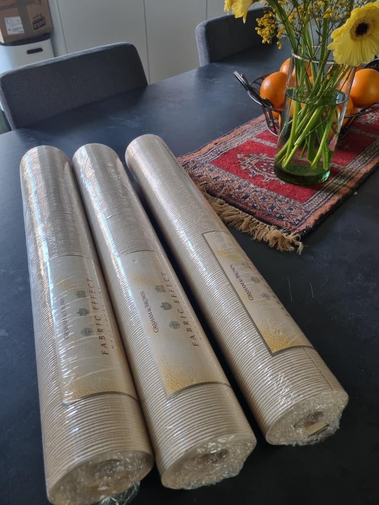Graham & Brown behang 3 rollen textuur gevlochten stro, Ophalen of Verzenden, Minder dan 10 m², Beige