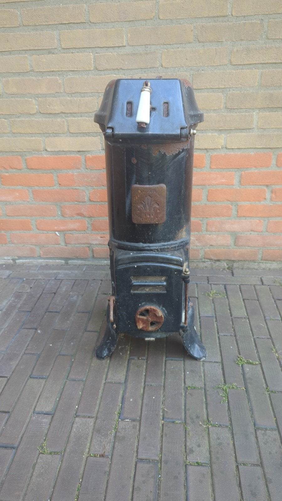 Antieke gietijzeren kachel - decoratief, Ophalen, Gebruikt, Houtkachel, Vrijstaand