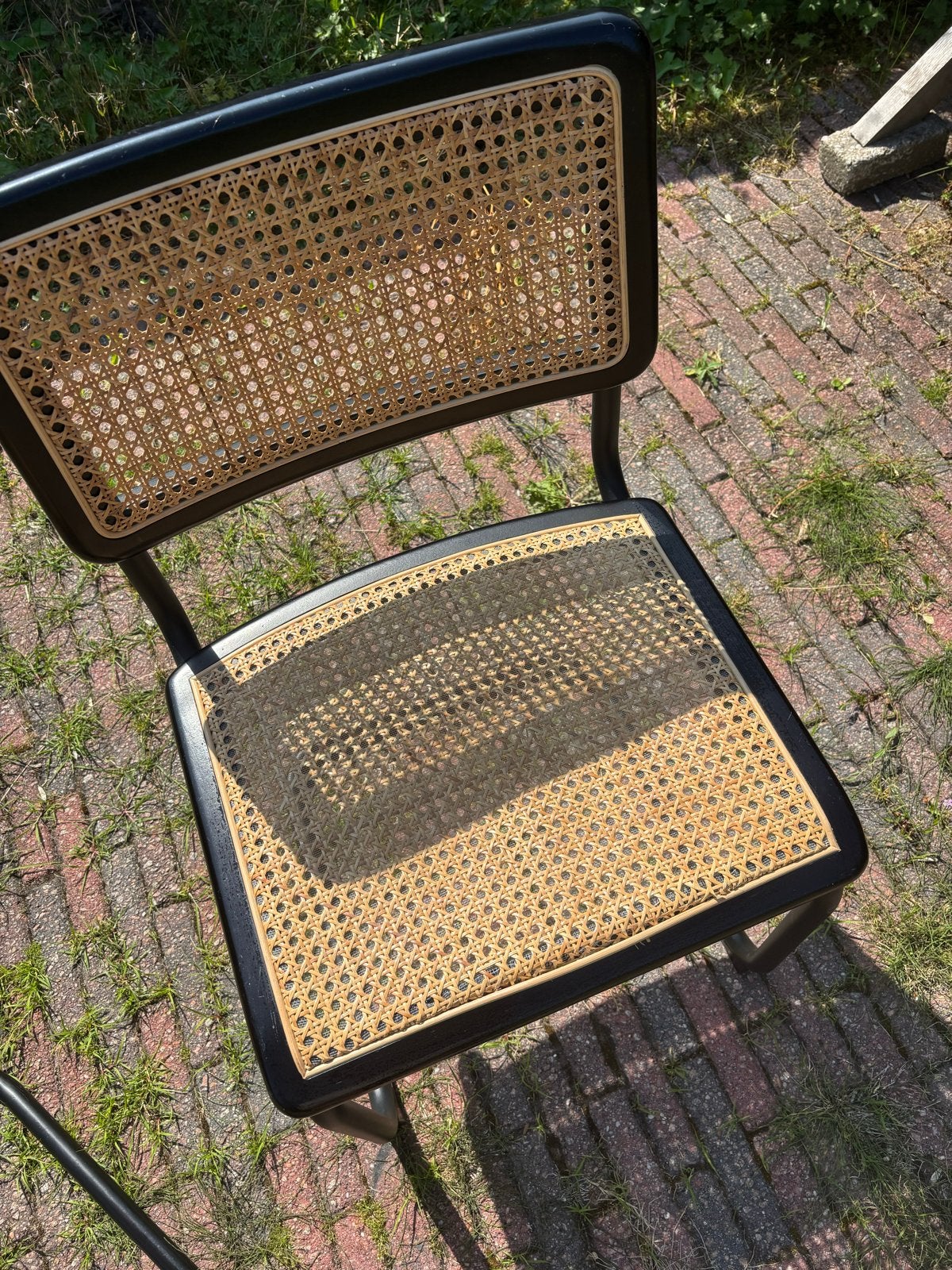Set van 2 rotan wedding stoelen met zwart metalen frame, Huis en Inrichting, Stoelen, Ophalen, Gebruikt, Twee, Zwart