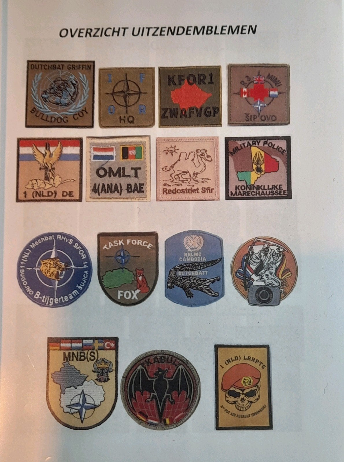 Overzicht uitzendemblemen. Borst- en mouwemblemen, Ophalen of Verzenden, Landmacht, Nederland, Boek of Tijdschrift