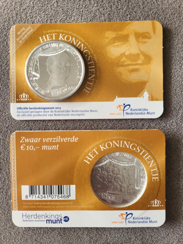 2x Het koningstientje - inhuldiging Willem Alexander, Ophalen of Verzenden, Euro's, Losse munt, Zilver