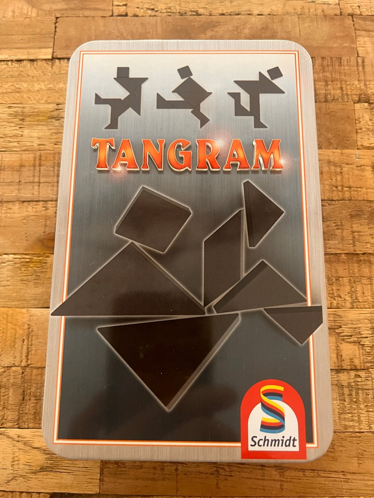 Tangram Puzzel in metalen opbergdoos, Ophalen of Verzenden, Gebruikt