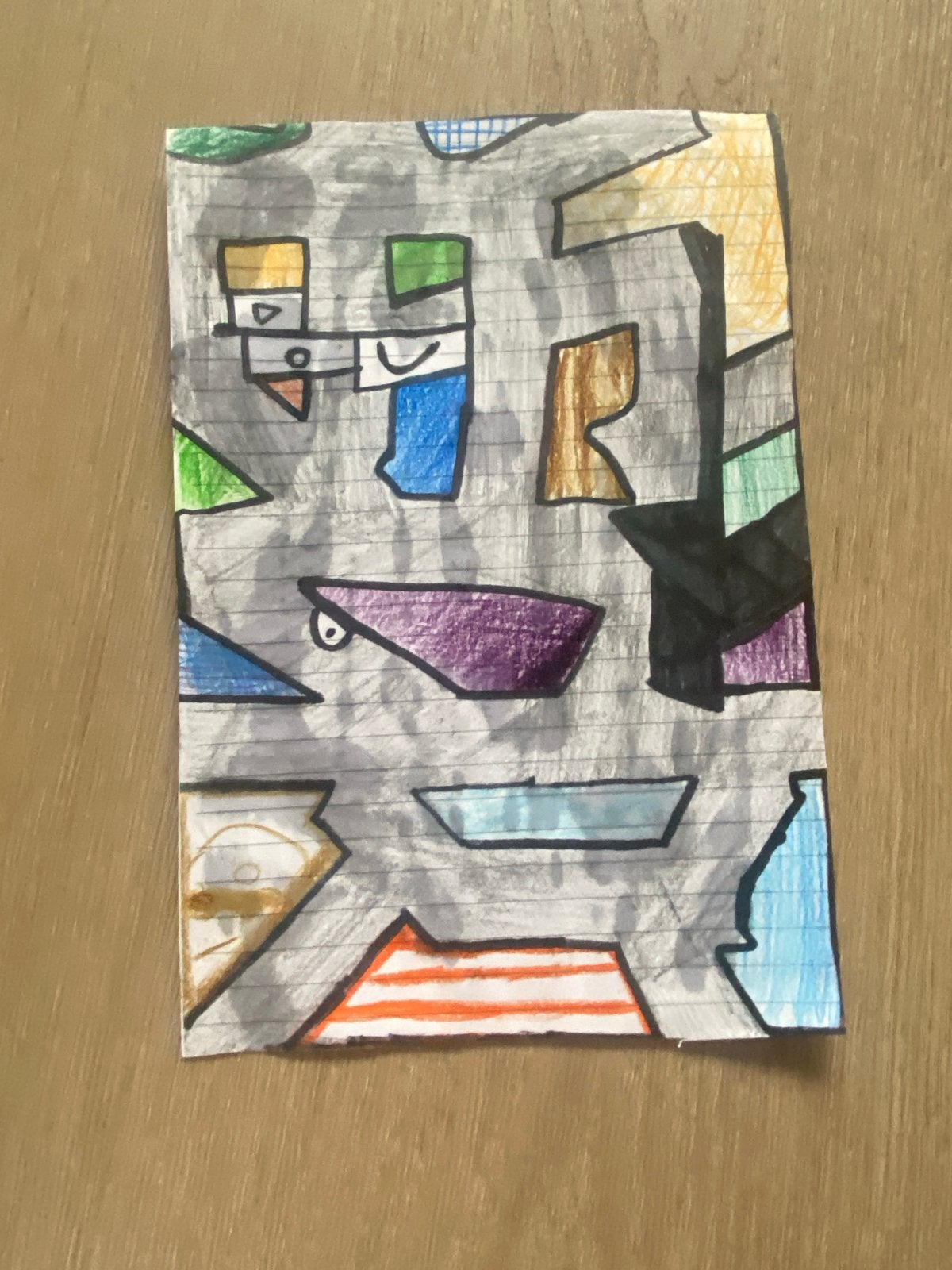 Abstracte tekening met kleurrijke vormen, Hobby en Vrije tijd, Schilderen, Ophalen of Verzenden, Zo goed als nieuw, Overige typen