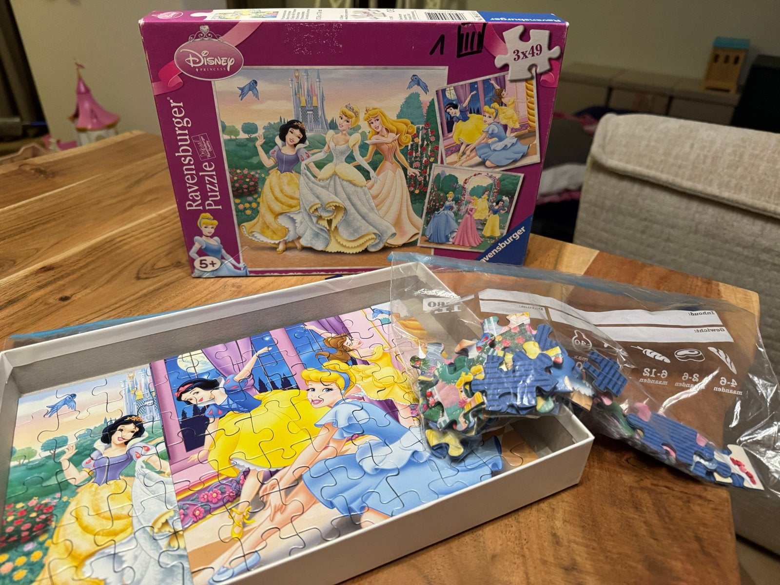 Ravensburger Disney Prinsessen Puzzel 3x49 stukjes, Ophalen, Minder dan 500 stukjes, Gebruikt, Legpuzzel