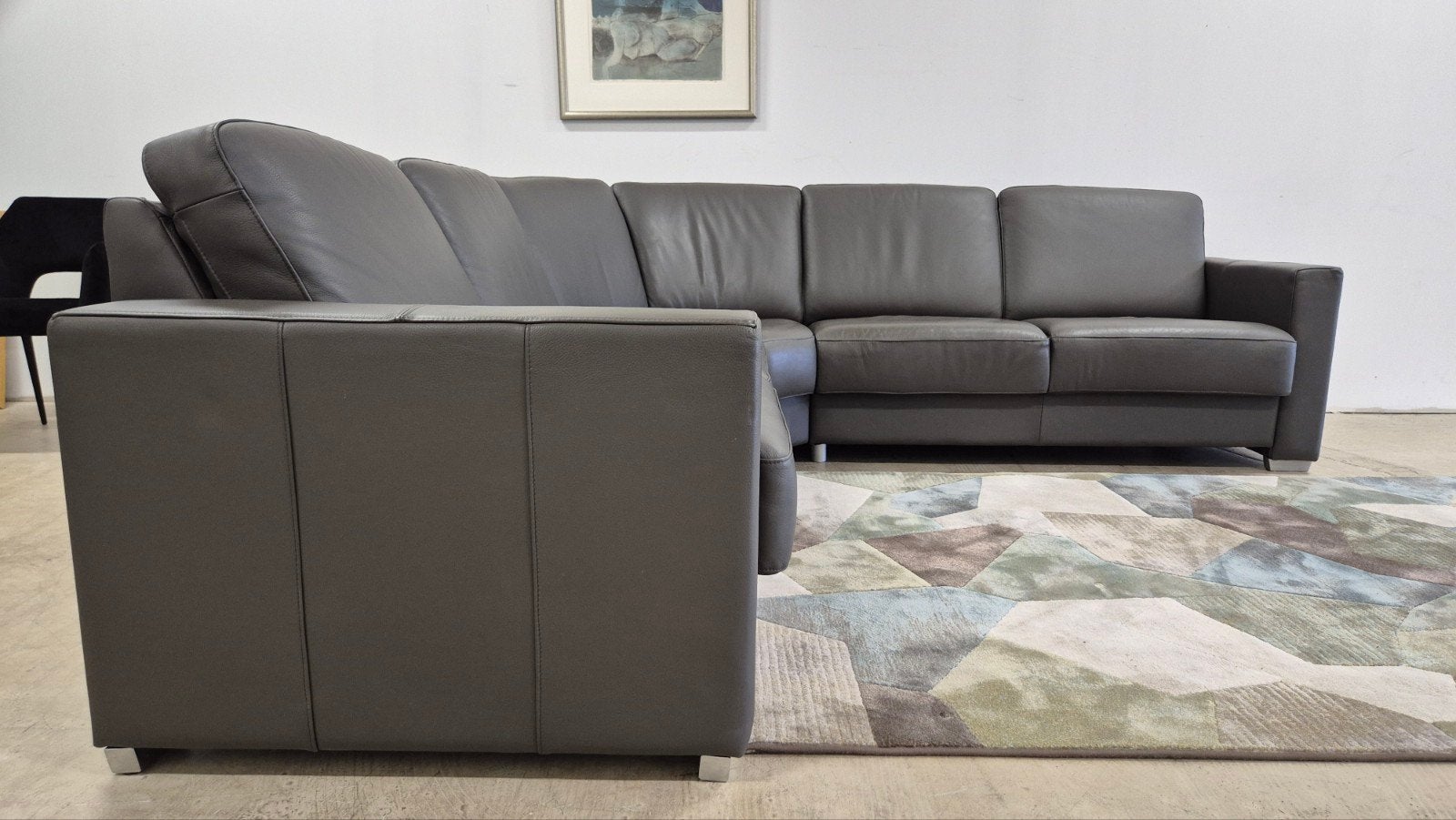 Grijze leren Goossens hoekbank in perfecte staat!!!, 250 tot 300 cm, Modern design, grijs leer, hoekbank, Hoekbank, Leer