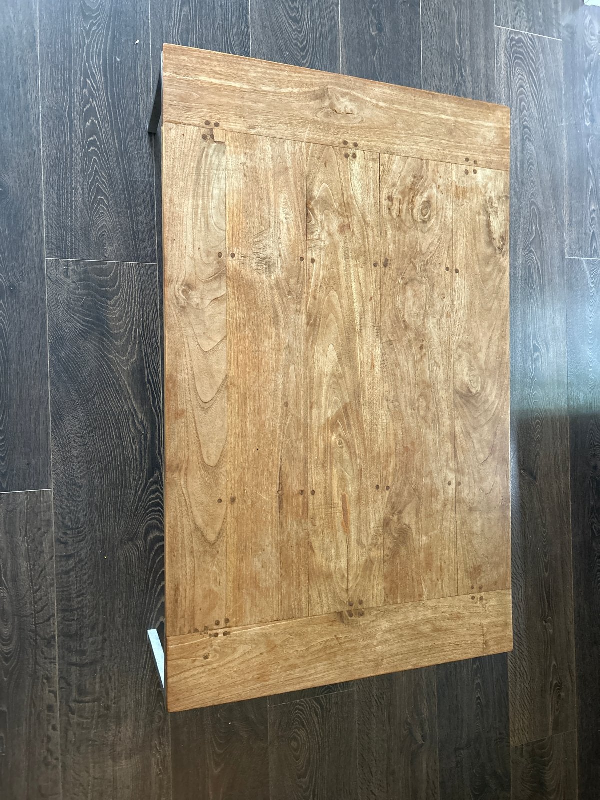 Salontafel van hout en metaal, Huis en Inrichting, Tafels | Salontafels, Gebruikt, 100 tot 150 cm, Overige houtsoorten, 50 tot 100 cm