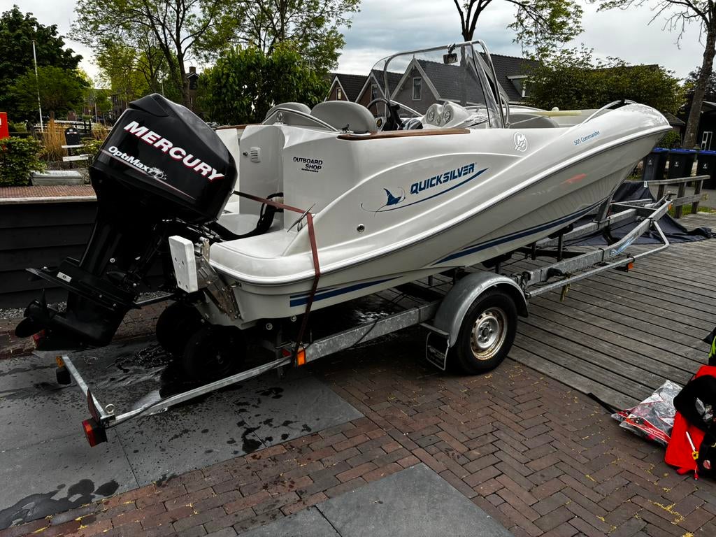 QuickSilver 505, mercury 75pk en trailer, 70 pk of meer, Ophalen of Verzenden, Zo goed als nieuw, 3 tot 6 meter