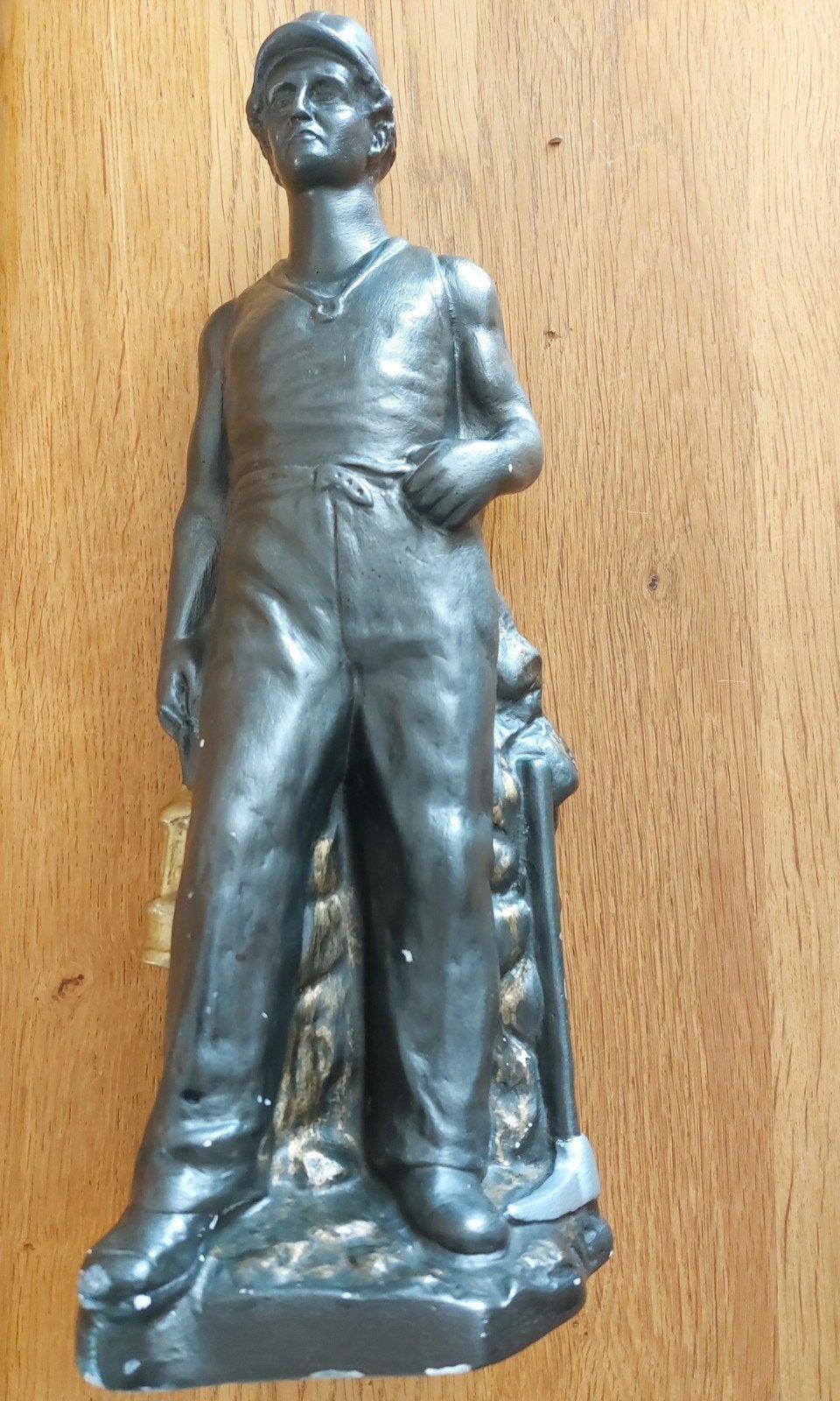 Mijnwerker beeldje - Vintage decoratie, Ophalen of Verzenden, Op sokkel, Beeld, Metaal