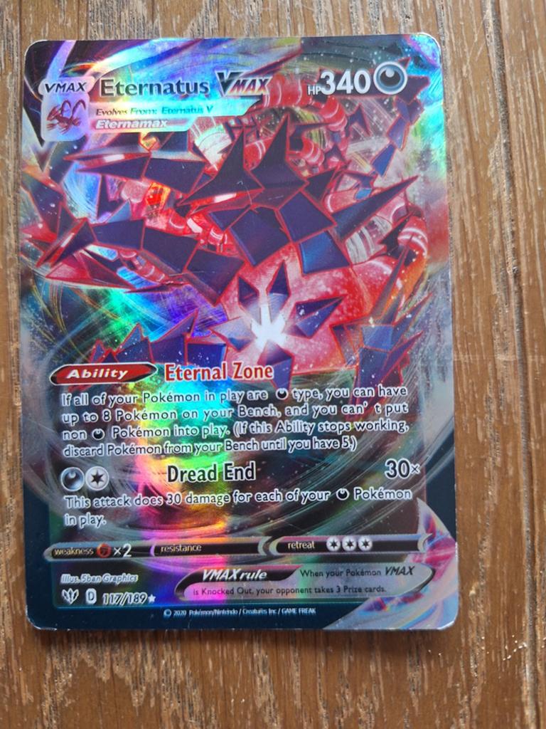 Pokémon Kaart Eternatus VMAX 117/189 - Glanzend en Zeldzaam, Ophalen of Verzenden, Zo goed als nieuw, Losse kaart, Foil