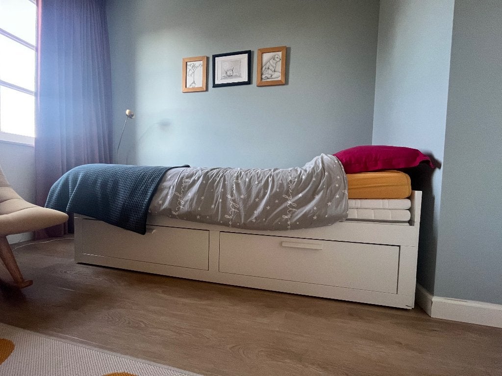 Ikea BRIMNES Bedbank met 2 lades, wit, 80x200 cm, Ophalen, Gebruikt, Eenpersoons, Wit