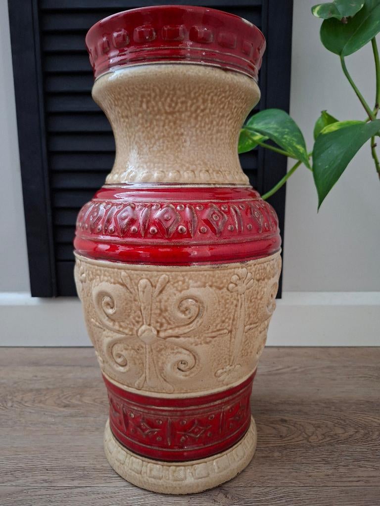 Beige rode XXL vaas vloervaas West Germany 40 cm, Antiek en Kunst, Antiek | Vazen, Ophalen of Verzenden