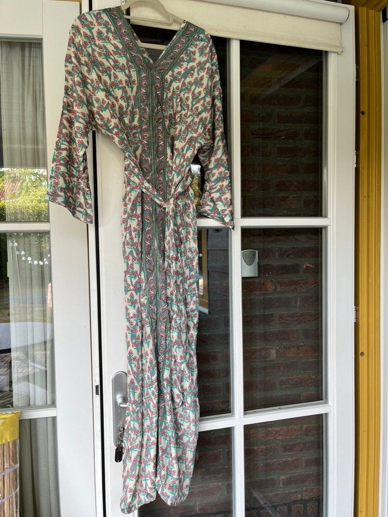 Nieuw roze/groen/grijs/wit gebloemd 70% zijde jurkje, mt XL, Overige kleuren, Verzenden, Maat 46/48 (XL) of groter, Nieuw