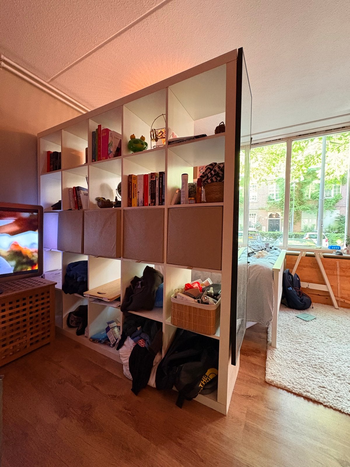 Gebruikte witte Kallax kast 5x5 inclusief 5 manden, Huis en Inrichting, Ophalen, Gebruikt