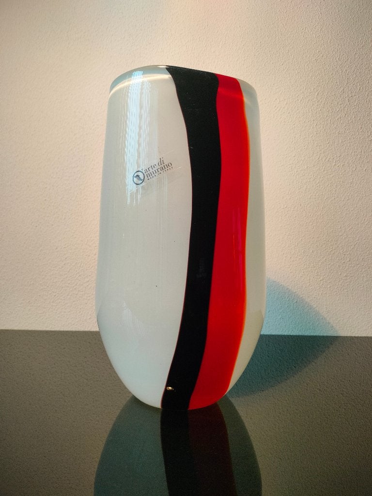 Murano Vaas Rood Zwart Wit 1975, Ophalen of Verzenden