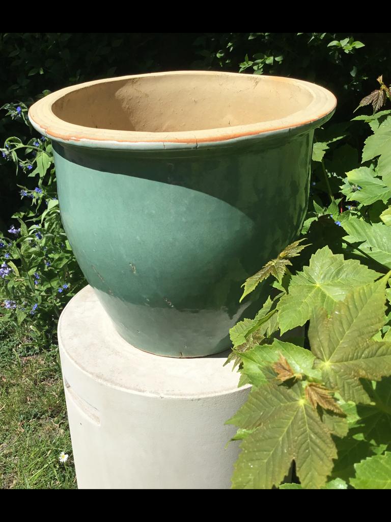 Pistache groene bloempot vorstbestendig, Rond, Zo goed als nieuw, Minder dan 40 cm, Aardewerk