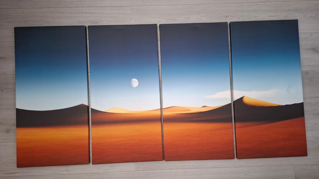 4-delig woestijn schilderij met maan, Ophalen of Verzenden