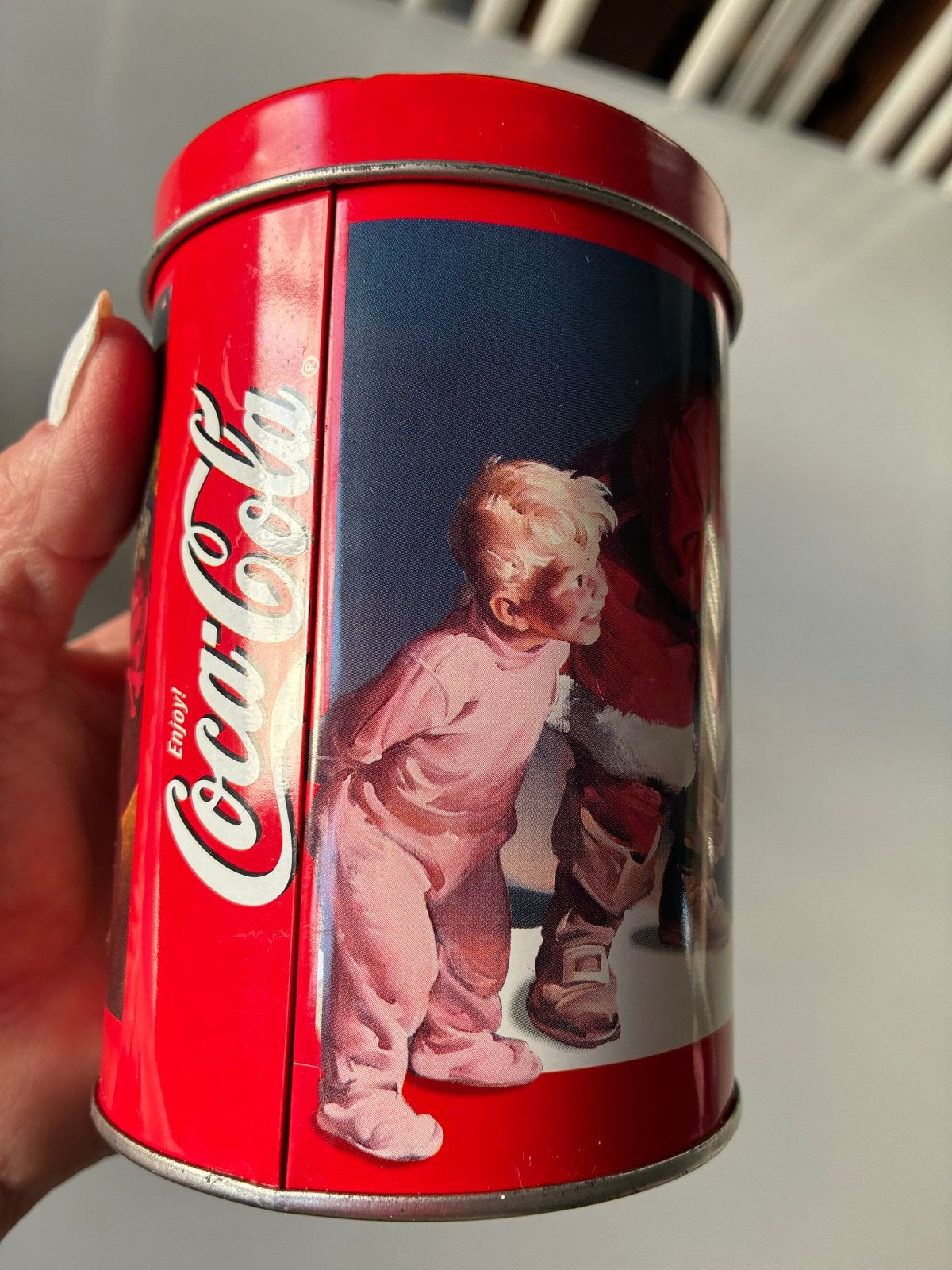 Vintage Coca-Cola blikje met kerstman en kind, Verzamelen, Ophalen of Verzenden, Gebruikt