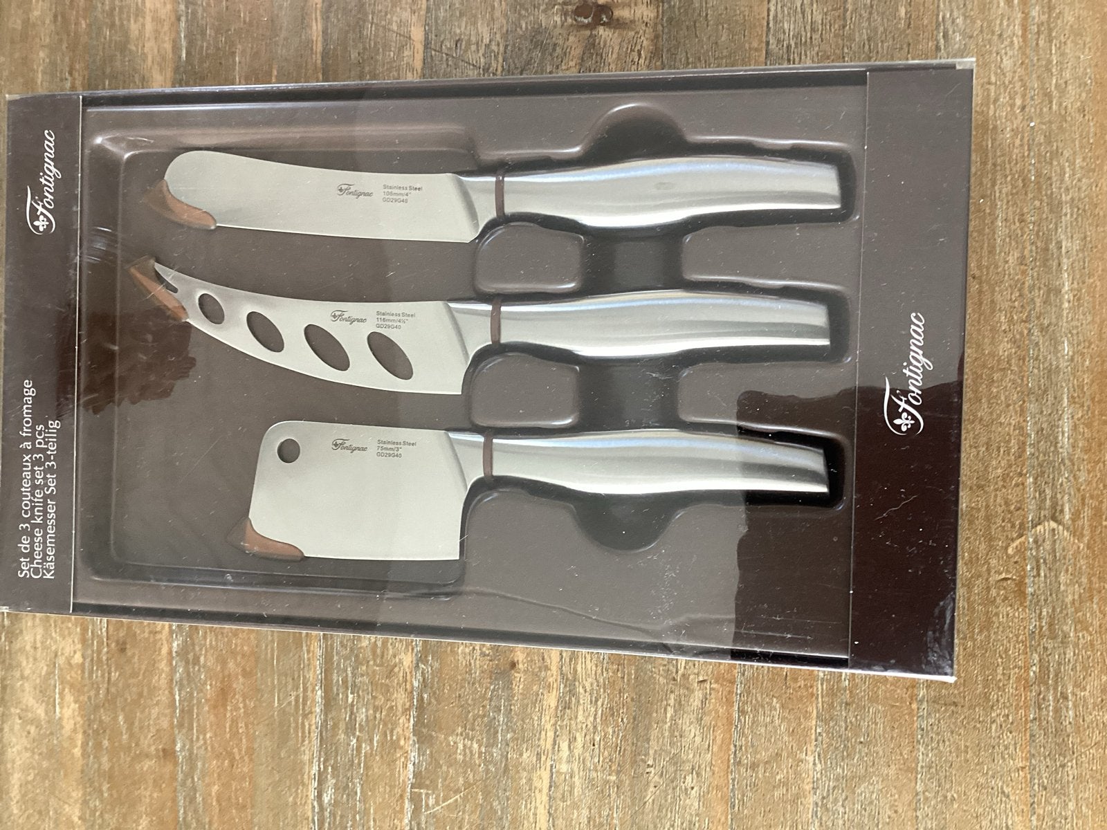 Fontignac Kaasmessenset 3-delig - Nieuw in verpakking, Huis en Inrichting, Keuken | Bestek, Ophalen, Nieuw, Rvs of Chroom, Overige merken