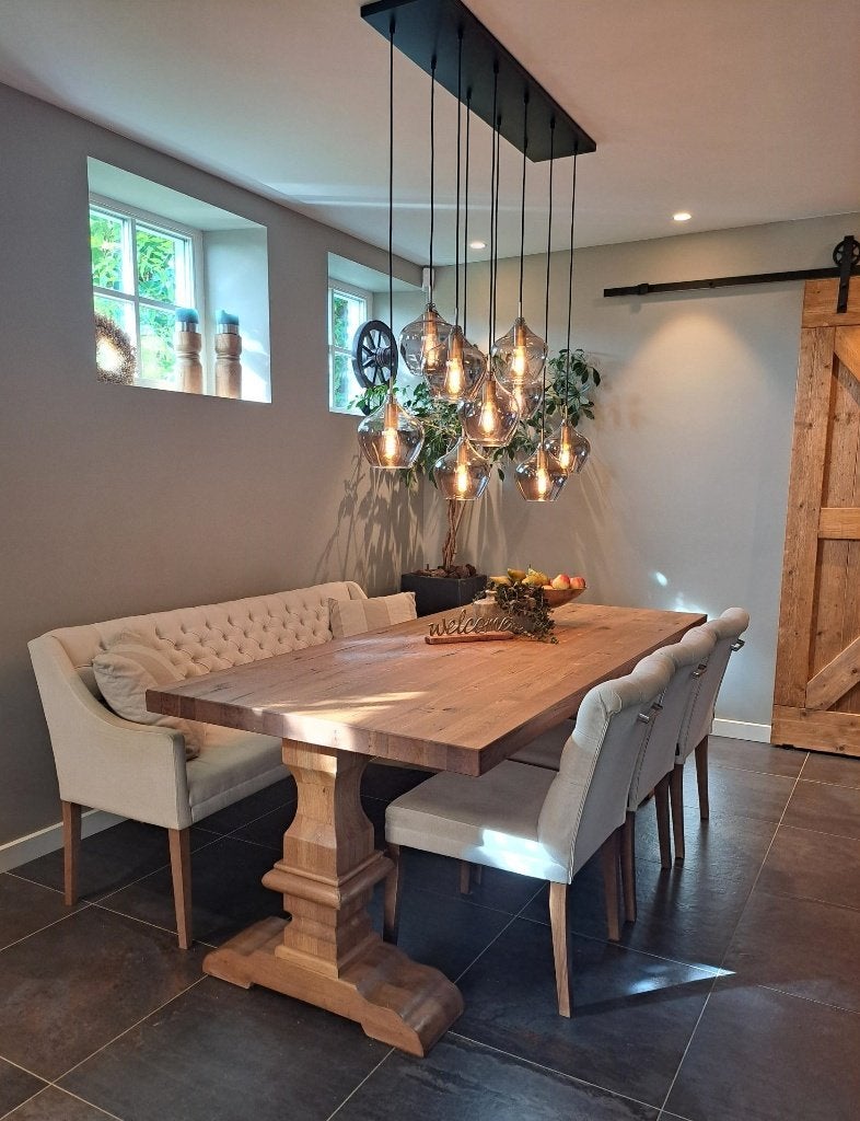 Prachtige landelijke Klooster eettafel + gratis stoelen+bank, Ophalen, Zo goed als nieuw, 8 stoelen of meer