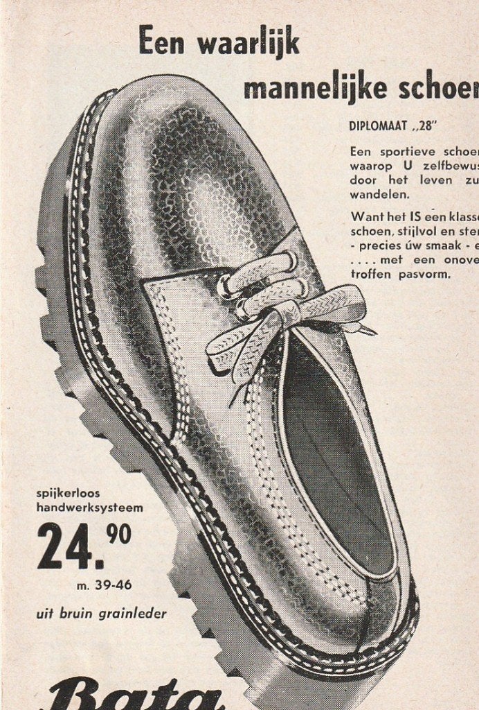 Retro reclame 1953 Bata heren schoenen waarlijk mannelijk, Verzenden, Overige typen