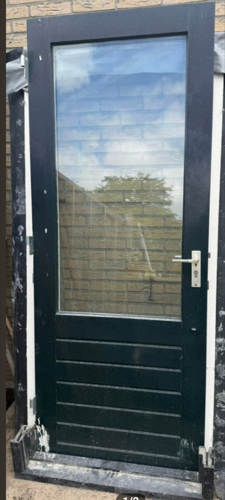 2 x achter deur met kozijnen, Gebruikt, Deurkozijn, 150 tot 225 cm, Inclusief glas