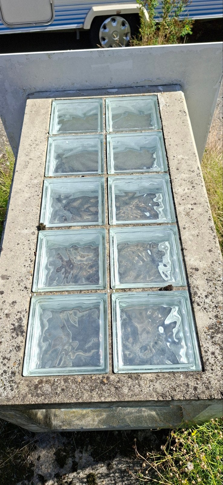 Glazen bouwsteen hangtafel., Ophalen, Gebruikt
