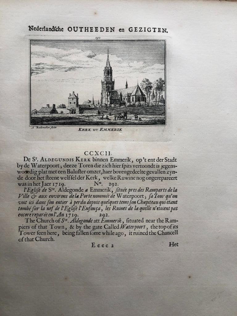 292 / Emmerik de Kerk Kopergravure 1733, Ophalen of Verzenden