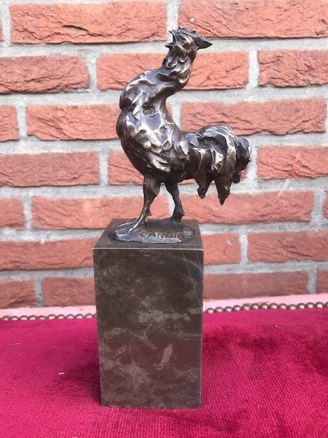 fraai bronzen beeld, trotse haan, Brons, 20 - 50 cm, Beeld, Bruin