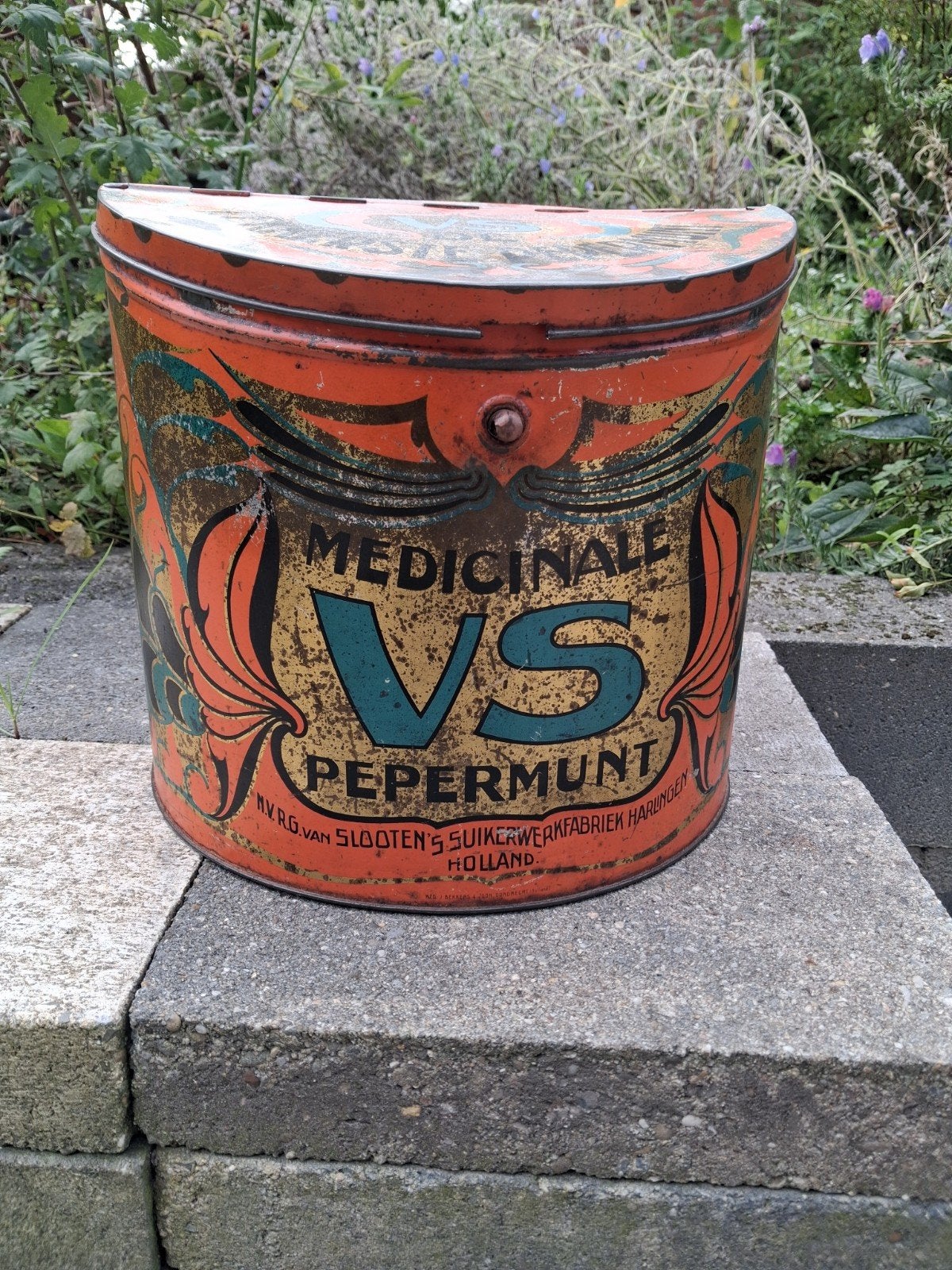 Antieke VS Pepermunt blik Van Slooten's winkelblik, Ophalen of Verzenden