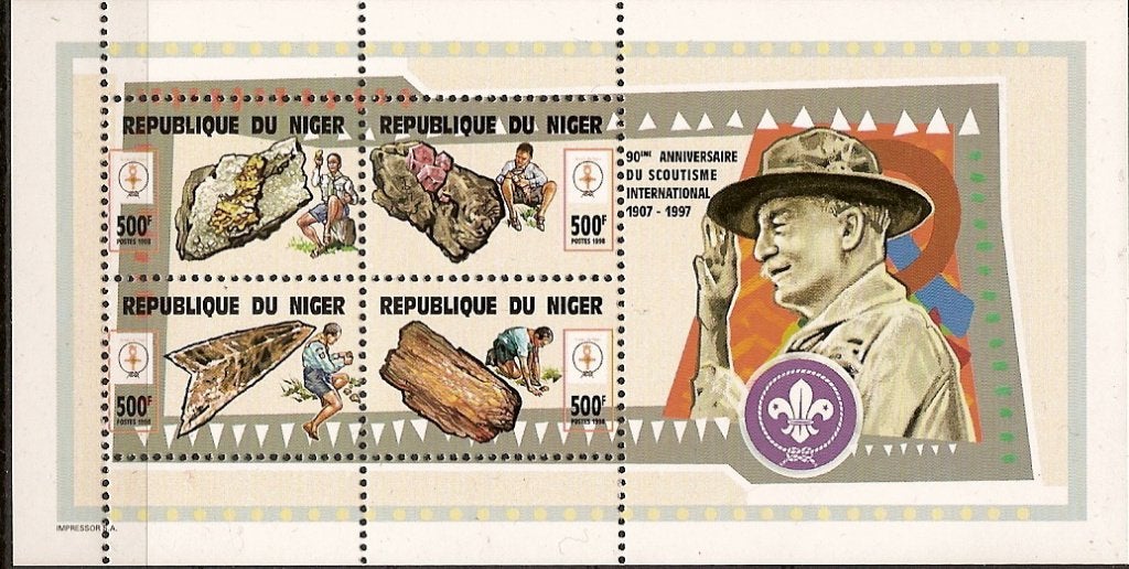 Niger, blok mineralen en edelstenen/Scouting, Verzenden, Postfris, Overige thema's