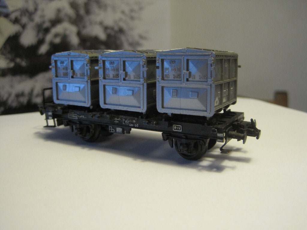 Trix Express 3458 goederenwagon met 3 containers, Hobby en Vrije tijd, Gelijkstroom, Trix, Wagon, Ophalen of Verzenden