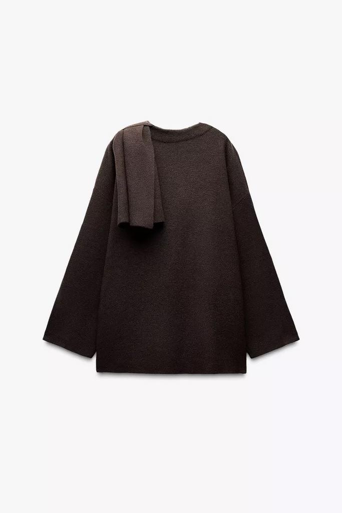 Dames Zara korte jas met kraag sjaal zijsplitten bruin S M, Bruin, Zara, Ophalen of Verzenden, Zo goed als nieuw
