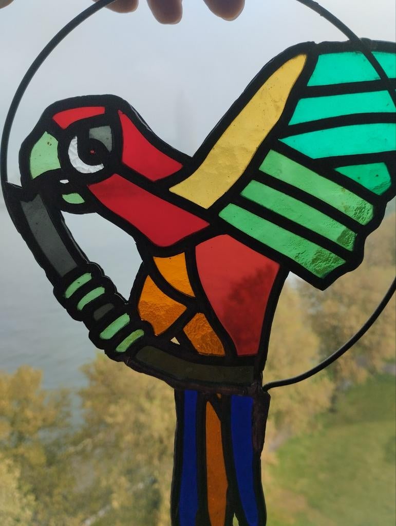Art deco glas in lood papegaai, Antiek en Kunst, Ophalen of Verzenden