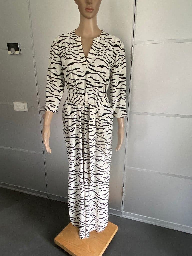 K223 Penn&Ink mt. 40=M lange jurk maxi travelstof wit/zwart, Kleding | Dames, Maat 38/40 (M), Penn & Ink, Wit, Ophalen of Verzenden