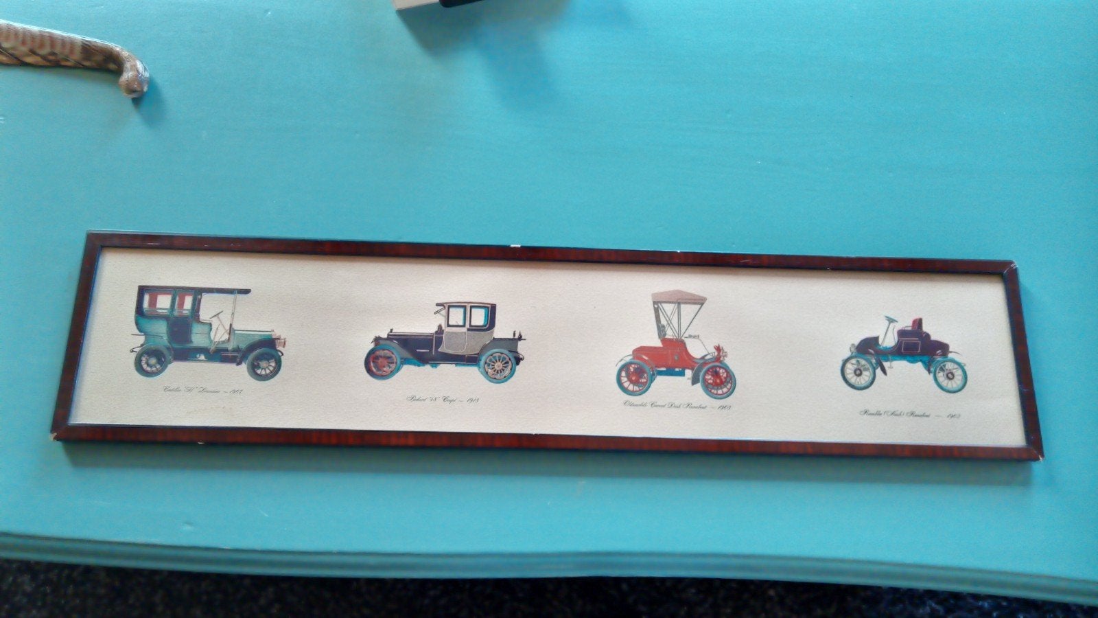 Vintage print van klassieke auto's - 63x13,5 cm, Ophalen of Verzenden