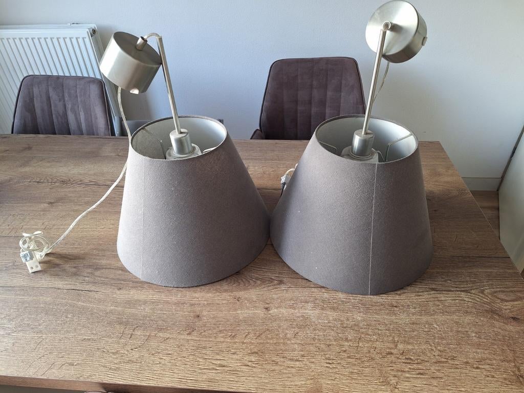 Lampenkappen lichtgrijs - 2x groot, 3x klein, Huis en Inrichting, Lampen | Lampenkappen, Ophalen of Verzenden, Gebruikt, Grijs
