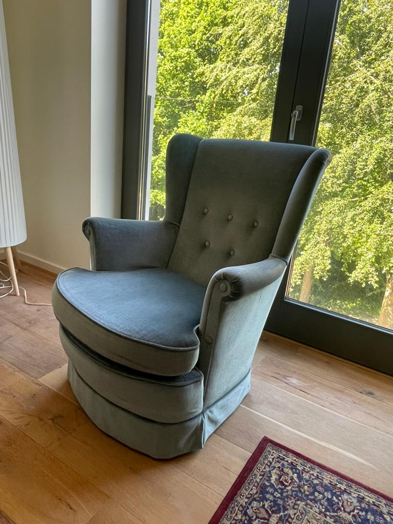 Blauwe fauteuil, Huis en Inrichting, Fauteuils, Ophalen, Gebruikt, 75 tot 100 cm, 75 tot 100 cm