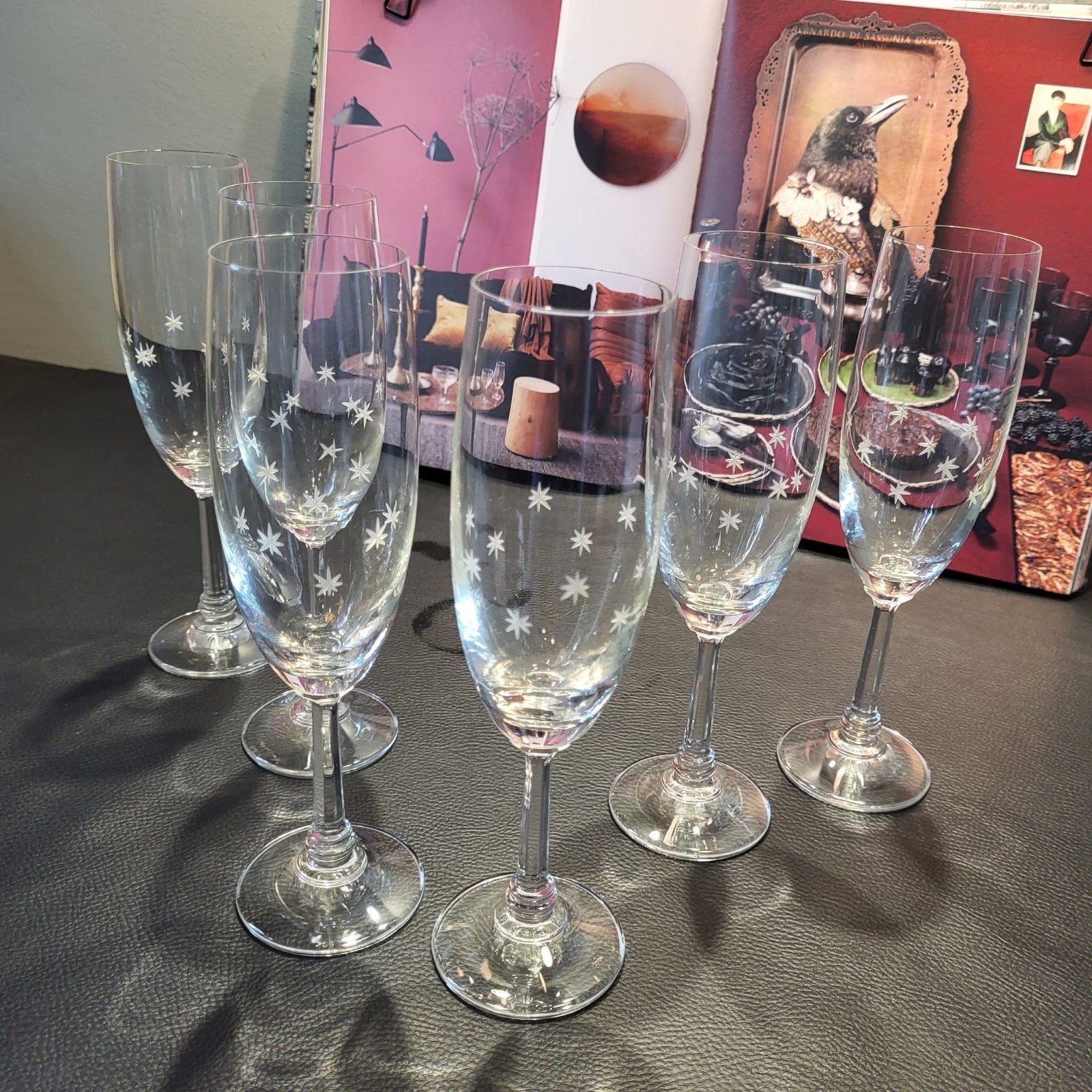 Set van 6 Kristallen Champagneglazen met geslepen Sterren, Ophalen of Verzenden