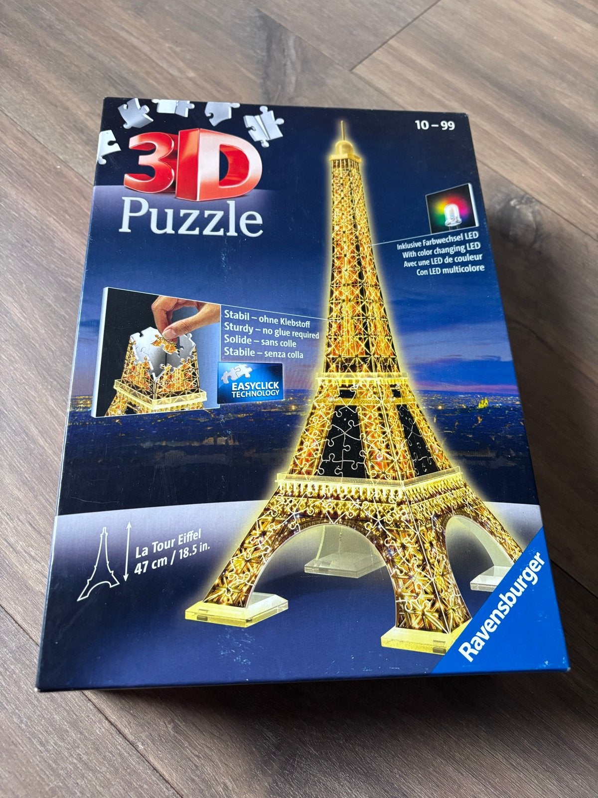 Ravensburger 3D Puzzel Eiffeltoren met LED-verlichting, Ophalen of Verzenden, Minder dan 500 stukjes, Zo goed als nieuw, Rubik's of 3D-puzzel