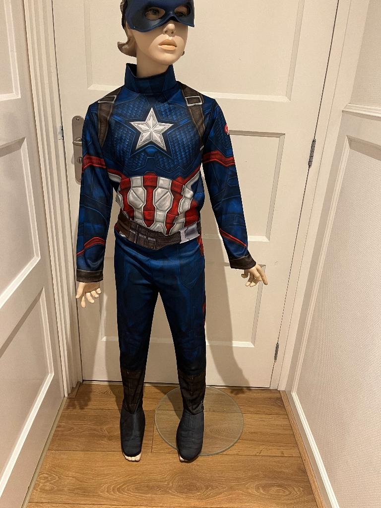 verkleedkleren: Captain America mt 140 met masker en schild, Kinderen en Baby's, Carnavalskleding en Verkleedspullen, Gebruikt