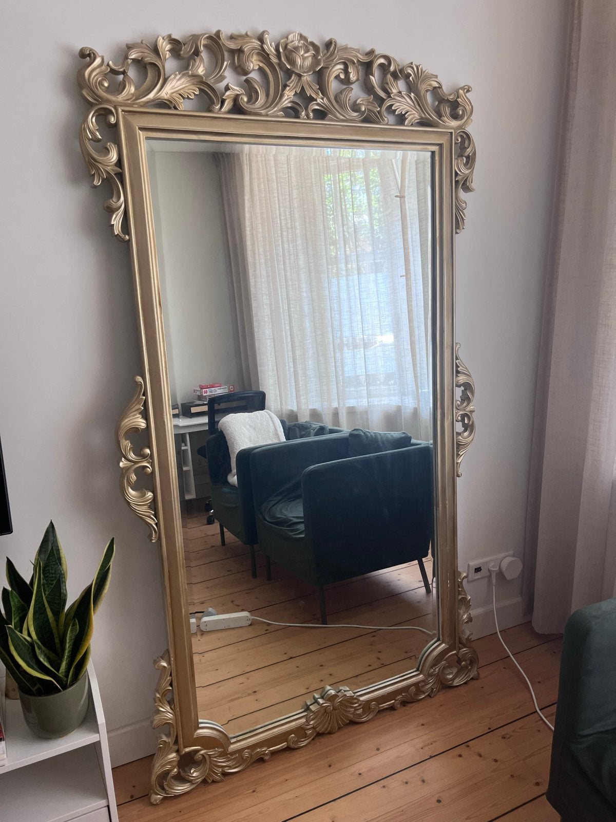 Grote Gouden Spiegel, Huis en Inrichting, Woonaccessoires | Spiegels, Ophalen, 200 cm of meer, Zo goed als nieuw, 100 tot 125 cm