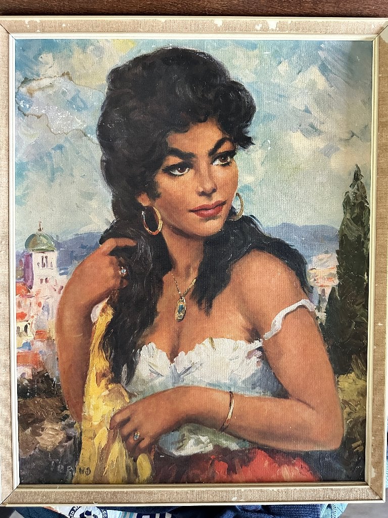 Vintage Schilderij Zigeunermeisje - Torino Jaren 60 sixties, Antiek en Kunst, Ophalen