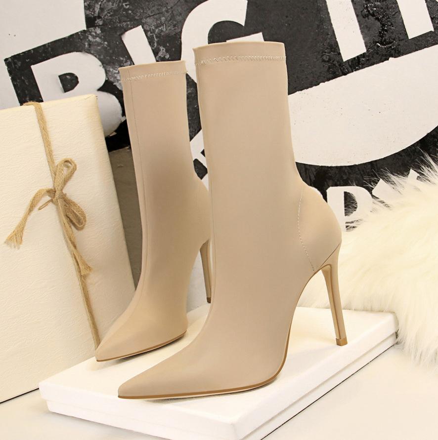 Beige dames soklaarzen punt hoge sok laarzen zijde stretch, Verzenden, Nieuw, Beige, Lage of Enkellaarzen