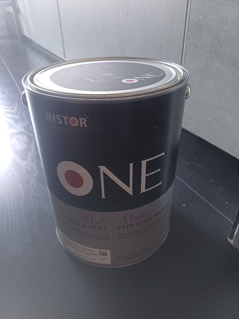 muurverf latex 2 blikken Histor One van 5 liter, ongeopend, Ophalen, Overige kleuren, 5 tot 10 liter, Nieuw