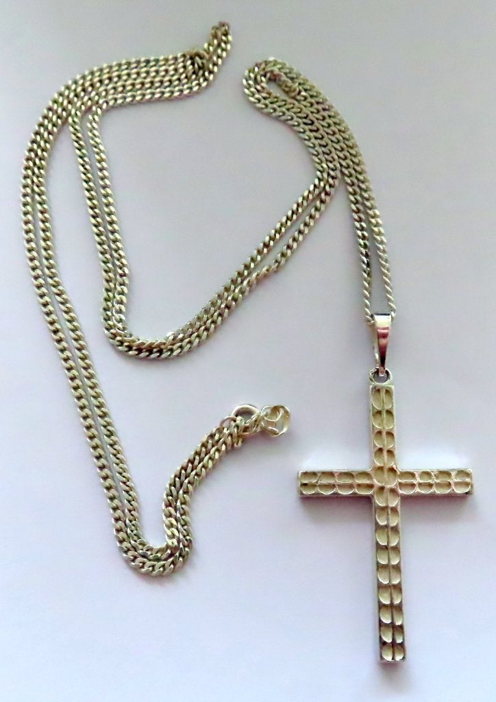 Koopje!Zilveren lange ketting/met kruis hanger, TEKA, incl v, Met hanger, Verzenden, Zo goed als nieuw, Zilver