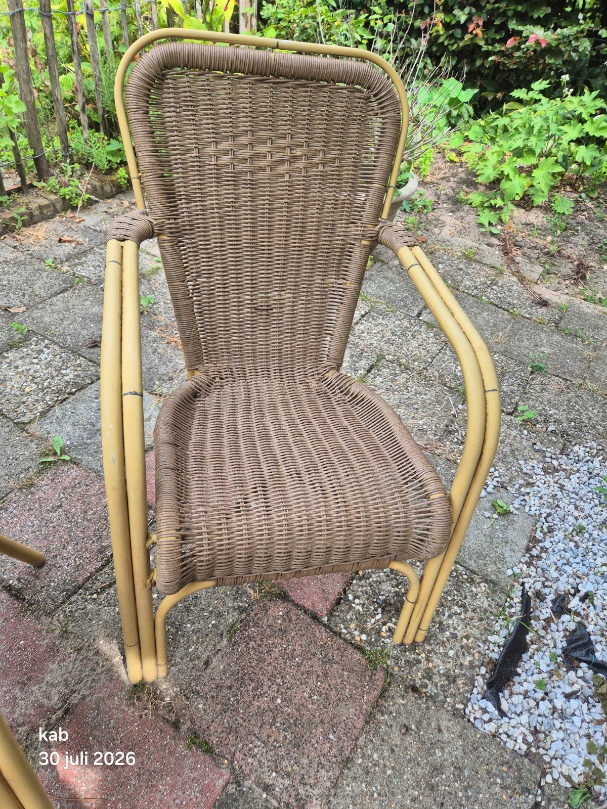 Stapelbare terrasstoelen, 4 stuks, Tuin en Terras, Ophalen of Verzenden, Gebruikt, Rotan, Stapelbaar